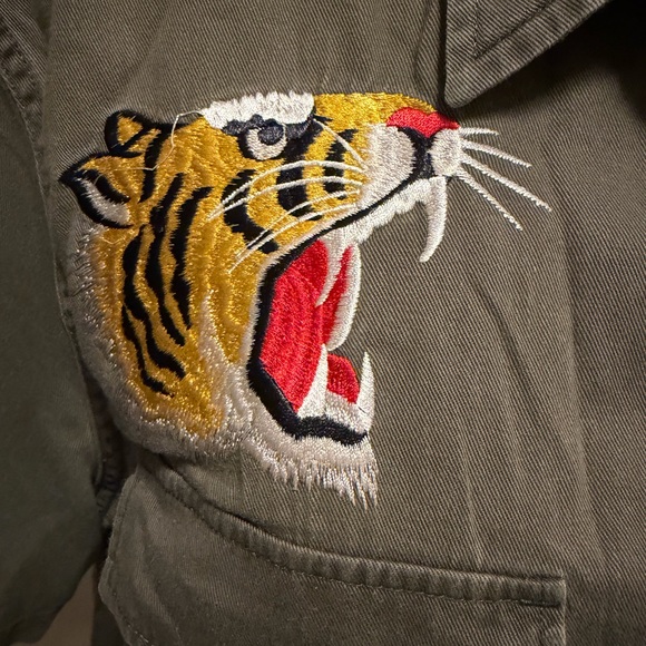 Men's Olive Green Embroidered Tiger Shirt - Picture 2 of 5